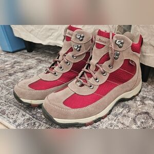 L.L. Bean Women's Red and Tan Hiking Boots Size 9